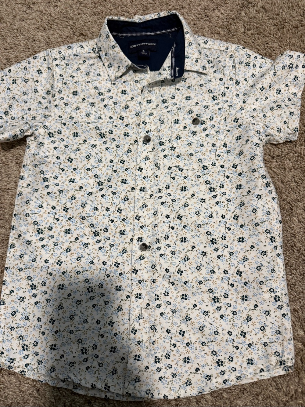 Short-Sleeve Floral Button-Down Shirt for Kids in White/Blue